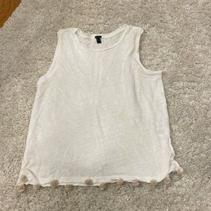 Ladies J.Crew size medium white tank top with cream pom-poms. Like new.